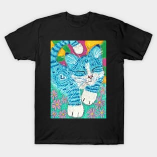 Blue happy cat T-Shirt